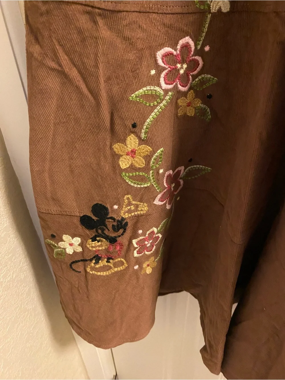 Vintage Disney Shopping L Maxi Skirt Lightweight Corduroy Brown Mickey Mouse Emb